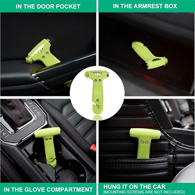 MOTORBUDDY 2-Pack Car Safety Hammer, Auto Emergency Escape Hammer with Window Breaker and Seat Belt Cutter, Emergency Escape Tool for Car Accidents, Glow in The Dark