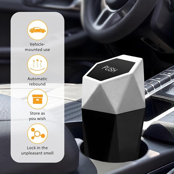 Car Trash Can with Lid, Mini Leakproof Fragrance Vehicle Cup Holder Garbage Bin for Console Door, Small Portable Auto Interior Dustbin Organizer Accessories, Universal Fit (Silver)