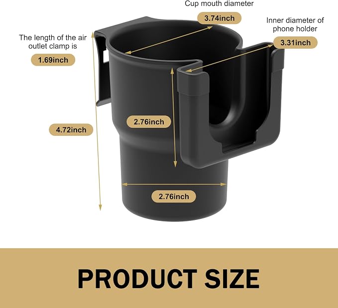 Car Cup Holder Expander, PP Plastic Seat Back Door Side Cell Phone Drink Holder, Back Hanging Mounted Multi-functional Auxiliary Travel Accessory, Universal Fit for Most Cars (Black)