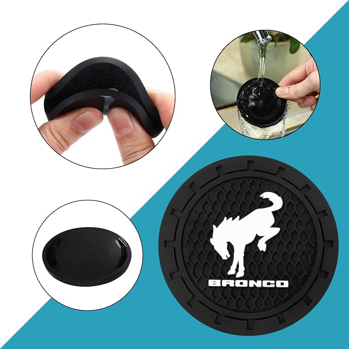 Car Cup Holder Coaster for Ford Bronco Recessed Silicone Cupholder Coaster Interior Accessories 2.75in 2Pieces Black