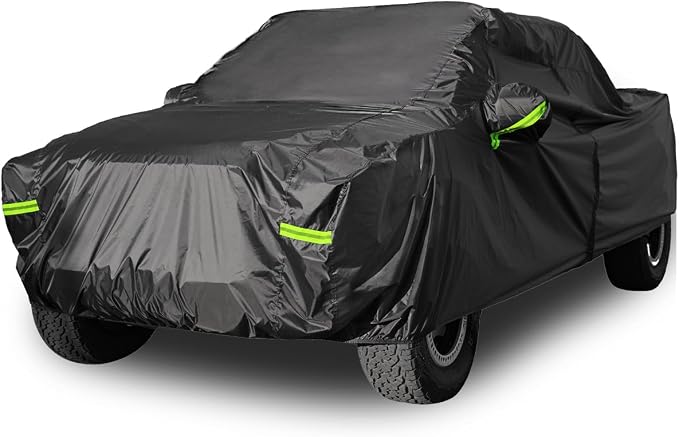Waterproof Pickup Truck Cover, All Weather Outdoor Protection | Fits Ford F-150, Chevy Silverado, Ram 1500 & Trucks Up to 210"，Full Protection，Windproof Design，Heavy-Duty Fabric