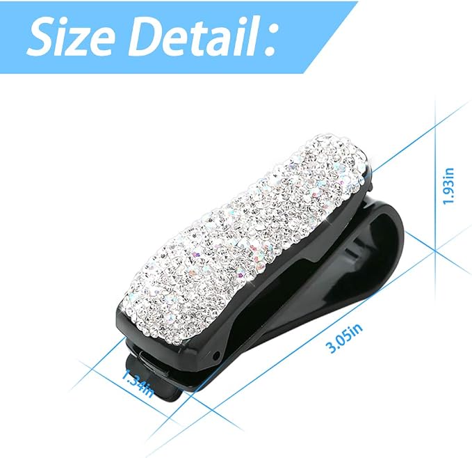 Moly Magnolia 2 PCS Glasses Holders for Car Sun Visor, Fashion Bling Crystal Rhinestones Car Eyeglasses Sunglasses Hanger Mount with Ticket Card Clip for Women Girls (Silver)