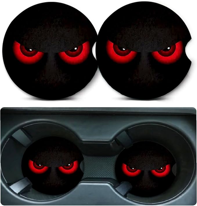 2 Pack Red Eye Car Cup Holder Coasters Universal Neoprene Coasters | 2.75" Universal Size Anti Slip Rubber Mat, Auto Cup Holder Accessories for SUV Truck, Red Eye Gifts for Women Men Mom