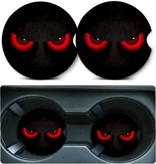 2 Pack Red Eye Car Cup Holder Coasters Universal Neoprene Coasters | 2.75" Universal Size Anti Slip Rubber Mat, Auto Cup Holder Accessories for SUV Truck, Red Eye Gifts for Women Men Mom