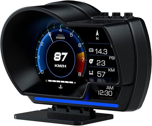 wiiyii obd2 Gauge Display Heads up Display for Cars Car HUD Head Up Display P6, OBD+GPS Smart Gauge, obd2 Speedometer with Speed,RMP,Water Temperature,Overspeed Alarm,Works Great for Most Cars