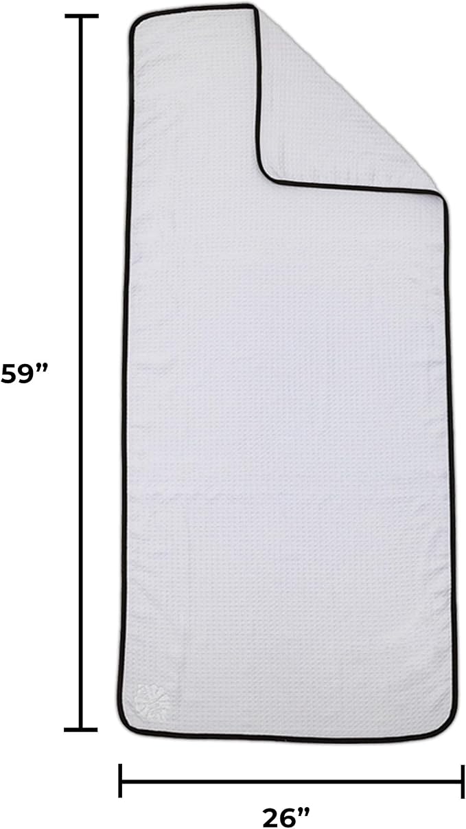 The Rag Company Dry Me A River, Professional Korean 70/30 Blend Microfiber Waffle-Weave Drying & Detailing Towels, Soft Suede Edges, 390 GSM, 26x59 Inches, White, 1-Pack