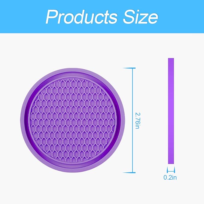 4 Pack Car Cup Holder Coaster, 2.75 Inch Diameter Non-Slip Universal Insert Coaster, Durable, Suitable for Most Car Interior, Car Accessory for Women and Men (Purple)
