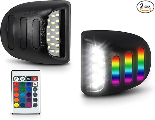 Bestview RGB LED License Plate Light Tag Lights Assembly Compatible with Chevy Silverado Suburban Tahoe GMC Sierra 1500 2500 3500 HD Escalade EXT, 16 Color Lighting