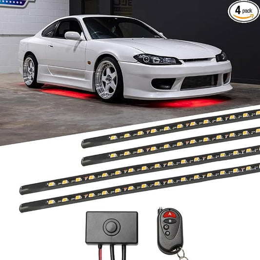 LEDGlow 4pc Red Slimline LED Car Flexible Underglow Lighting Kit | Neon Accent Lights Include Flex Underbody Tubes, Solid Color Illumination, 4 Modes, Control Box & Remote