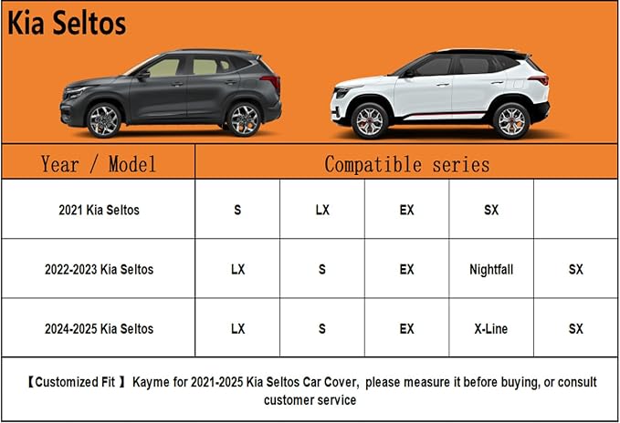 Kayme 6 Layers SUV Car Cover Custom Fit for Kia Seltos（2019-2025） Waterproof All Weather for Automobiles, Outdoor Full Cover Rain Sun UV Protection.Silver