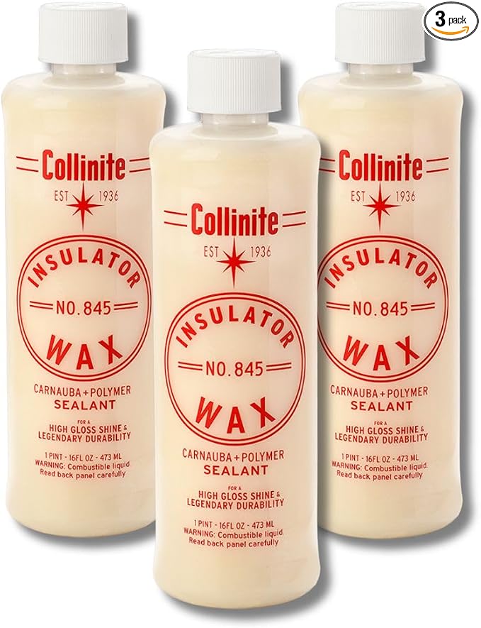 Collinite 845 Insulator Wax - Carnauba+Polymer Sealant, High Gloss, Durable Beading & Long-Lasting Paint Protection for Cars, Boats, Trucks, RVs, Motorcycles (16 fl oz) Pack of 3
