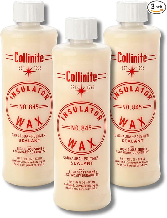 Collinite 845 Insulator Wax - Carnauba+Polymer Sealant, High Gloss, Durable Beading & Long-Lasting Paint Protection for Cars, Boats, Trucks, RVs, Motorcycles (16 fl oz) Pack of 3
