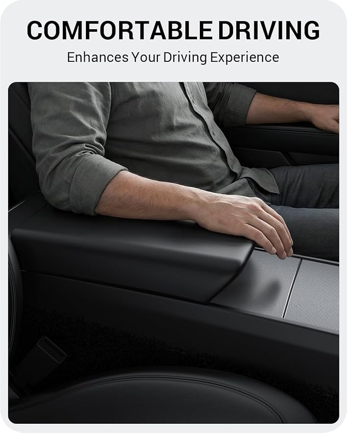 BASENOR Center Console Armrest Cover for 2025 2026 Tesla Model Y Juniper Tesla Model 3 Highland Non-Slip TPU [No Logo] Pet Scratch Resistant Accessories Black (Standard/Premium/Performance)