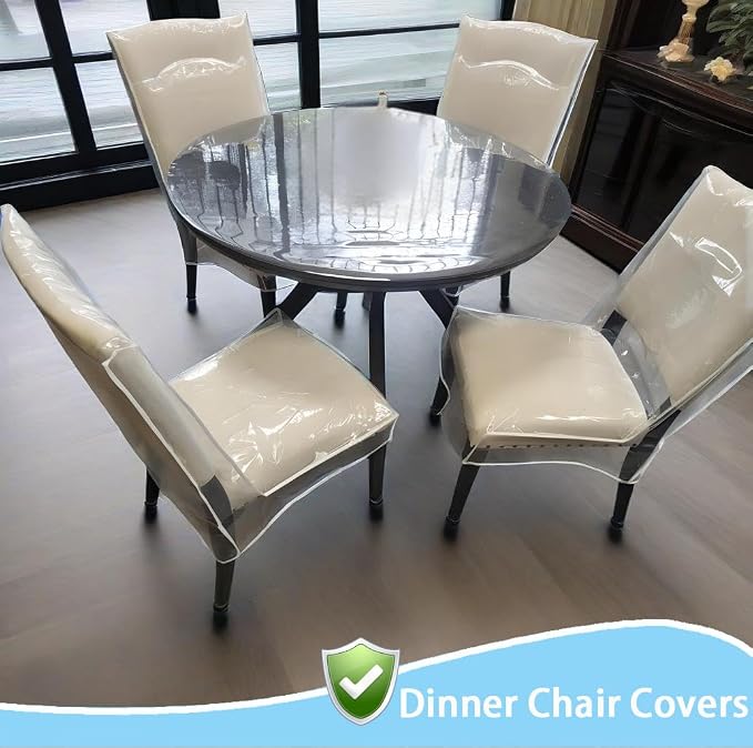Dining Chair Covers, Waterproof Kitchen Chair Protectors,Clear Plastic Seat Chair Protector,Keep Your Chair Away from Water Dust Stain and Pet Claws W/21 x D/18(Fits 16-23",2 Pack)