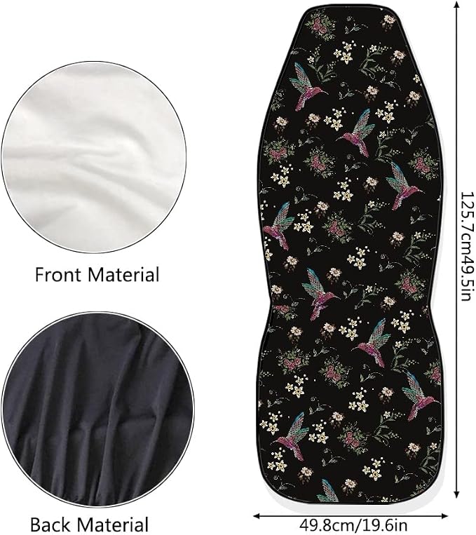 Floral Hummingbird Seat Covers for Car, Universal Stretchy Cars Front Seat Protectors Cover, Women Car Accessories Decoration Saddle Blanket for Bucket Seat, Set of 2