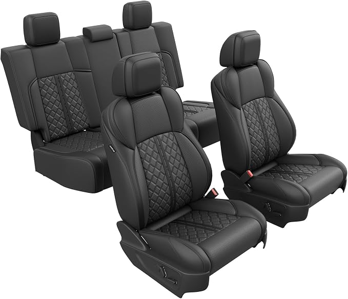 Custom Seat Covers for Tacoma 4th Gen 2024 2025 2026 Double Cab SR5/TRD Sport/TRD Off-Road/SR Full Set with Console Covers, Waterproof Leather Back and Front Seat Protectors Black