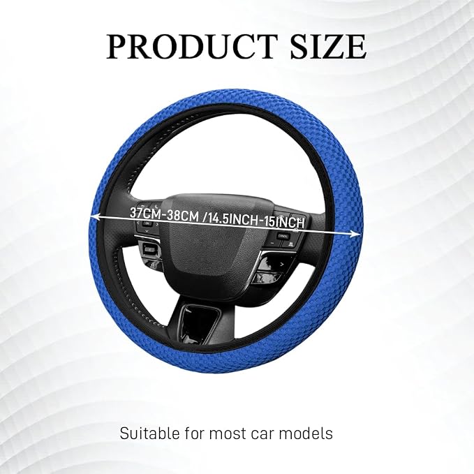 Elastic Stretch Steering Wheel Cover, Steering Wheel Protector, 15 Inch Anti-Slip Breathable Microfiber Ice Silk Protection, Easy Carry, Warm in Winter & Cool in Summer for Cars (Blue)