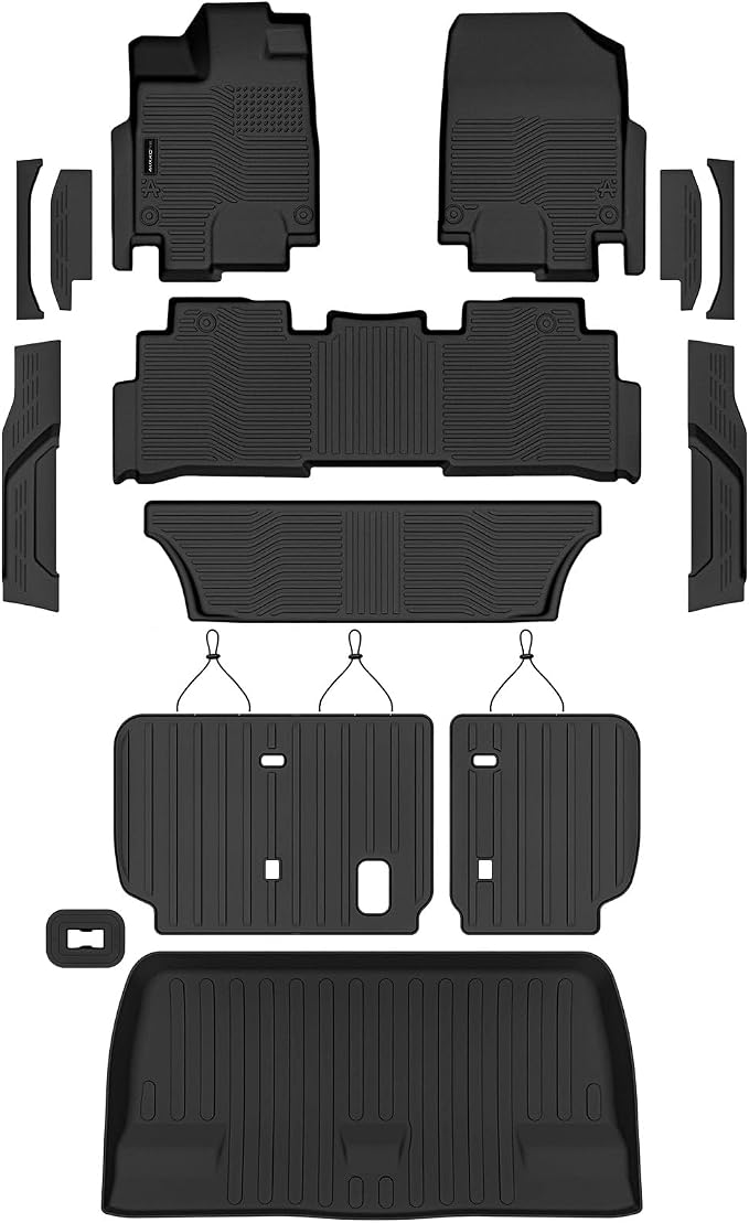 Auxko All Weather Floor Mats Cargo Mat with Backrest Mat & Door Sill Protectors for Honda Odyssey 2018-2025 2026 TPE Liners Accessories Guard Odorless Anti-Slip Floor Liners Trunk Tray