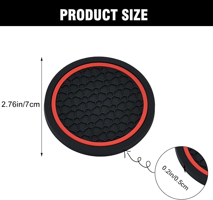 4PCS Car Cup Holder Coasters, 2.75 Inch Non-Slip Insert Water Bottle Holder Pads, Dustproof Automotive Interior Accessories Mat, Universal for Vehicles, Trucks, RVs and More (Red)
