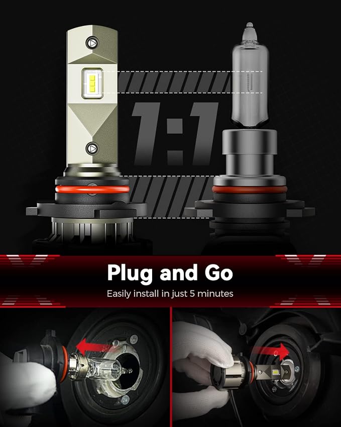 Laxmas 9005 LED Bulbs, 600% 48,000LM Ultra Brightness, 6500K Cool White, 9005/HB3 Super Bright Bulbs with 12000RPM Cooling Fan, 50000+ Hours Lifespan, Plug and Play, Pack of 2