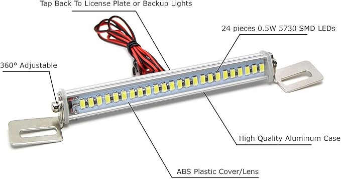 iJDMTOY 35-074-White License Plate Frame Mount 12V 24-SMD High Power Xenon White LED Rear Backup Reverse Light Kit Compatible With Car SUV Truck VAN RV