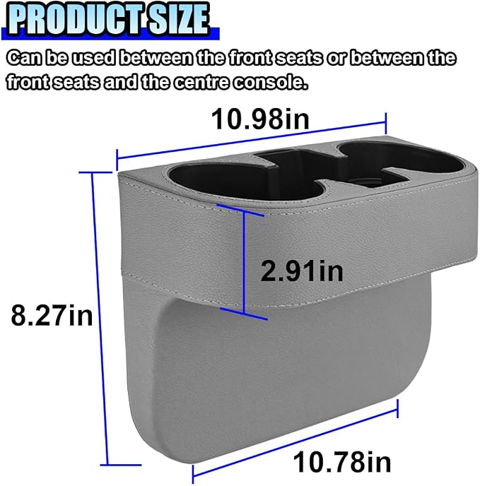 ZIMISI Car Cup Holder, Leather Front Console Gap Filler Organizer (Grey) | Car Seat Gap Filler Storage Box, Multifunctional Car Cup Drink Holder, Coin Bucket, Cell Mobile Phone Holder