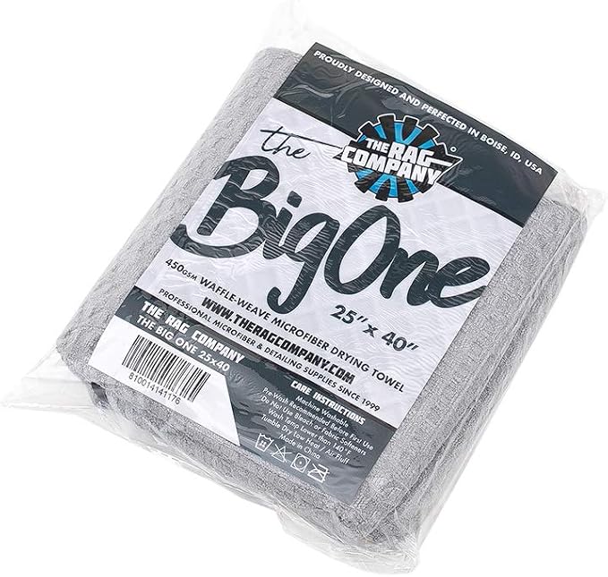 The Rag Company - The Big One - Waffle-Weave Microfiber Drying Towel; Super Absorbent for Car Washes, Detailing, and More; Buttersoft Suede Edges; Scratch-Free, 450GSM, 25in x 40in, Grey (Pack of 2)