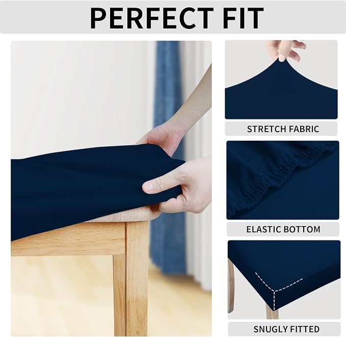 Easy-Going 100% Waterproof Seat Covers for Dining Room Chairs Set of 2, Stretch Chair Seat Slipcovers Protector Removable and Washable Kitchen Dining Chair Covers, Navy