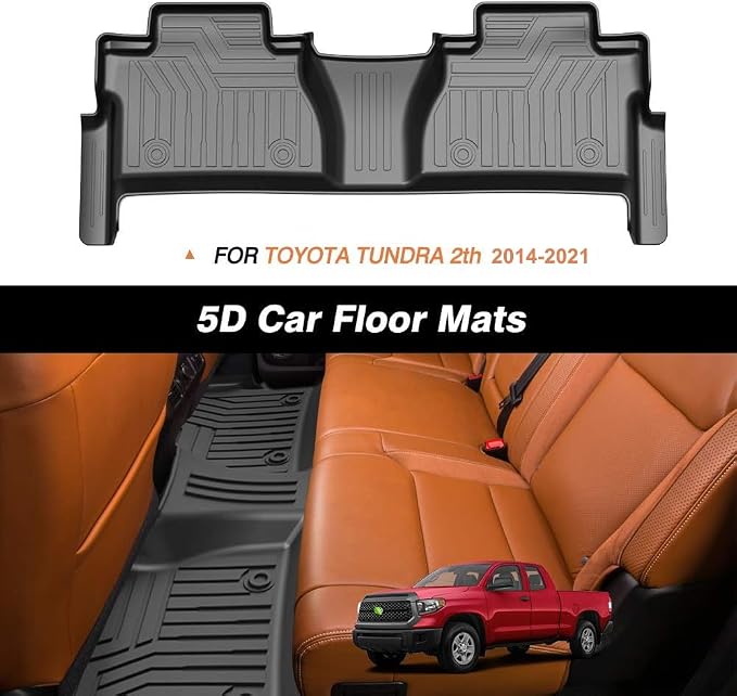 KUST Floor Mats for 2014-2021 Toyota Tundra Double Cab/Crew Max Cab, All Weather TPE Rubber Floor Liners for Tundra Accessories Front Rear 2 Row High Side