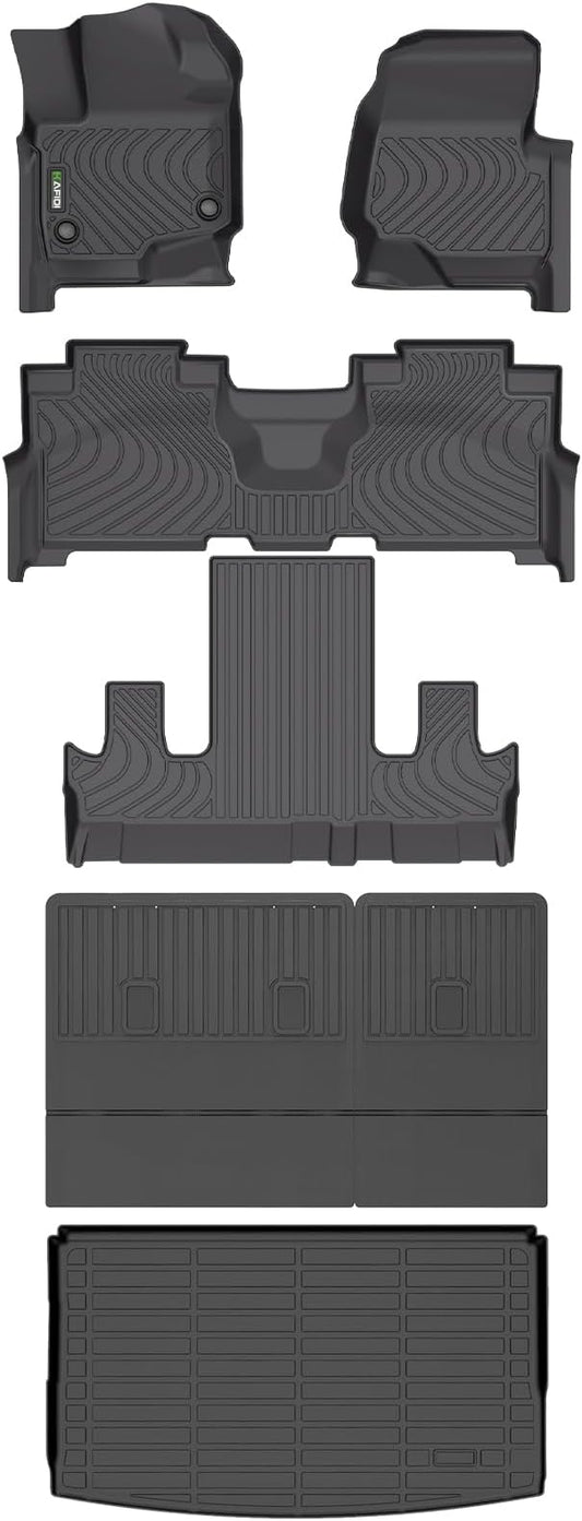 HAFIDI® Floor Mats & Cargo Liner & Seatback Cargo Set Fit for 2021-2024 Ford Expedition Max 7 Seats All Weather Protection TPE Anti-Slip Full Set Floor Liners Custom Accessories - Black