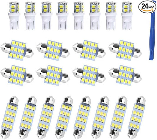24PCS Interior Car Lights LED Kit,Super Bright 6500K Interior Dome Light for Side Marker/Map/License/Trunk Light,Upgrade T10/31mm/42mm Car Lights Interiors Kit with Pry Tool (White)