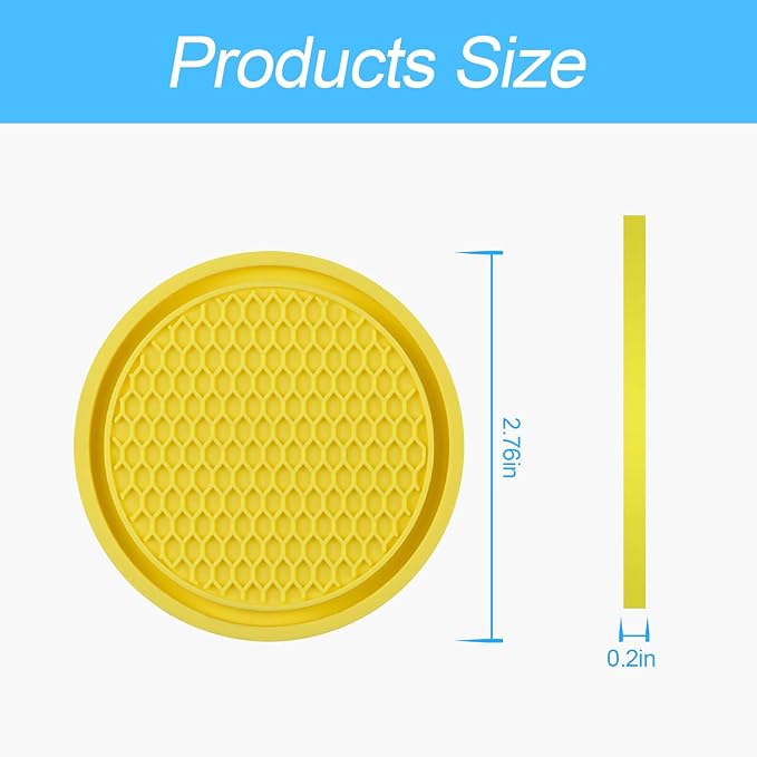4 Pack Cup Holder Coaster, 2.75 Inch Diameter Non-Slip Universal Insert, Durable Car Accessory for Most Interiors, Suitable for Women and Men (Yellow)