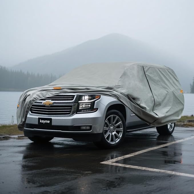 Kayme Heavy Duty SUV Car Cover Custom Fit Chevrolet Suburban Waterproof All Weather for Automobiles, Full Exterior Covers Sun Rain UV Protection.（Deliver About 3-10 Days）