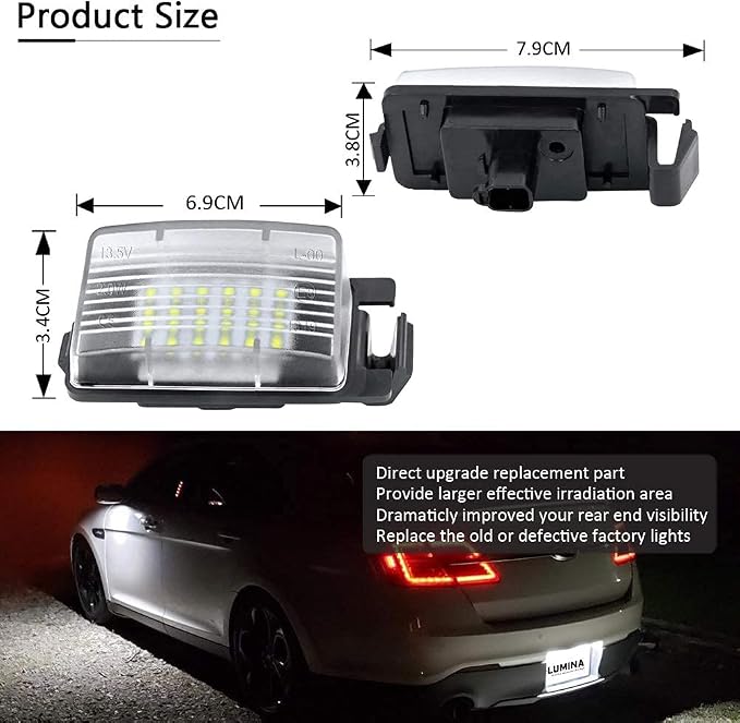 D-Lumina LED License Plate Light Lamp Assembly Replacement Compatible with Nissan 350Z 370Z GT-R Versa Cube Leaf Sentra Infiniti Q40 Q60 G25 G35 G37, Powered by 18-SMD 6000K White Pack of 2
