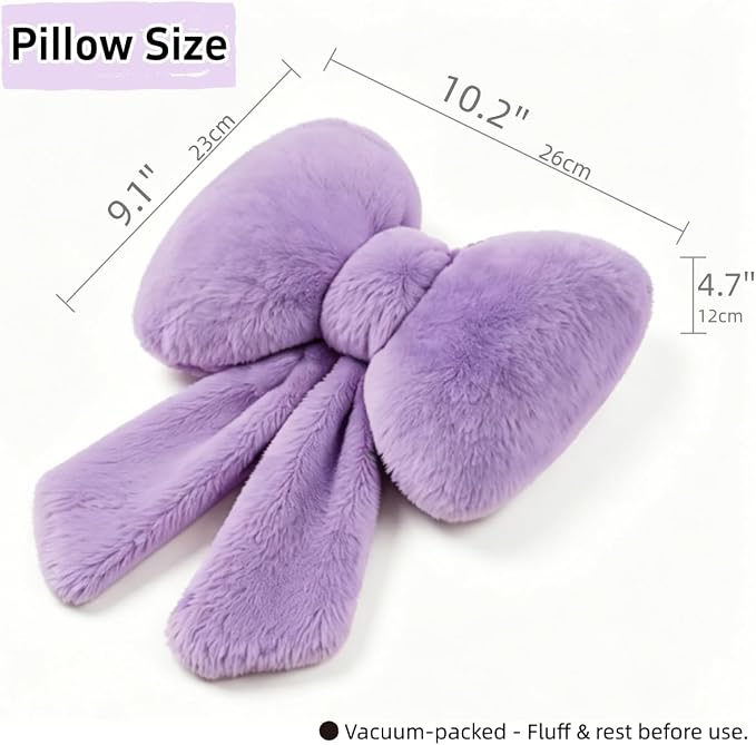 Sexysamba 2 Pcs Plush Bow Car Headrest Neck Pillow Cute Bow Pillow for Car Seat Décor Soft Neck Support for Comfortable Driving Traveling Office Fluffy Head Rest Cushion, Purple