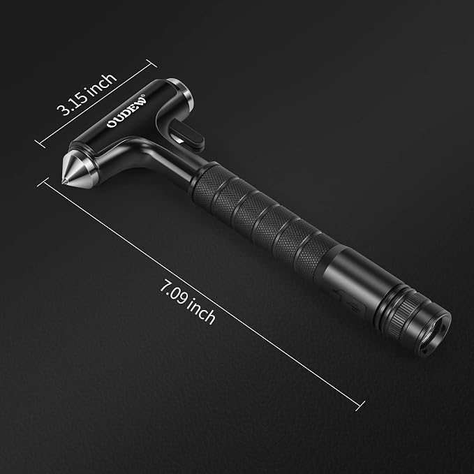 Car Safety Hammer, Car Glass Breaker with Seat Belt Cutter, Automotive Escape Tool with Lighting Function, Metal Window Breaker, Emergecy Safety Hammer for Auto Accidents (Black)