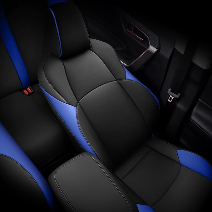 AOMSAZTO Car Seat Cover Fit for Toyota CHR 2018-2022 Faux Leather Seat Covers Protector Compatible Airbag Waterproof C-HR Full Set Black&Blue | CHR Seat Covers Premium Faux Leather Breathable Compatible Airbag Scratch Resistant 1:1 Customized Seat Cush...