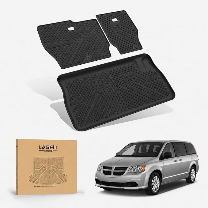 LASFIT Cargo Mat for Dodge Grand Caravan 2008-2020/Chrysler Town & Country | for Chrysler Town & Country 2008-2016 Trunk & Backrest Mat, All Weather TPE, Custom Fit, Full Edge Coverage, Easy to Clean