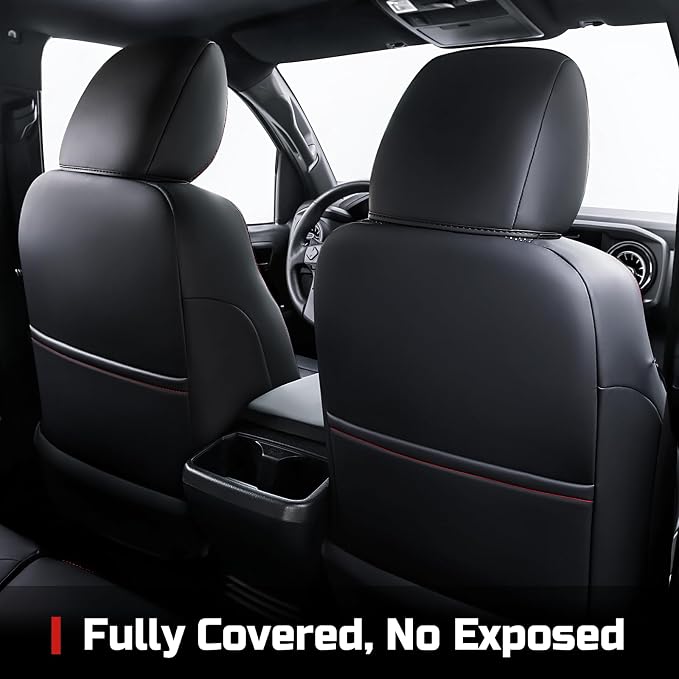 Carlimeki Leather Seat Covers Custom Fit for Tacoma Gen 3rd (2016-2023) | For Double & Crew Cab only - Fits SR, SR5, Limited, TRD Pro, TRD Sport, TRD Off-Road, Trail Special Edition - Fully Covered