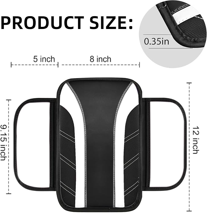 NBTEPEM 6 Pcs White Car Accessories Set, Sport Leather Steering Wheel Cover 14.5-15inch Universal, Microfiber Leather Car Center Console Cover, Seat Belt Cushion, Cup Holder Coaster (Black-White)