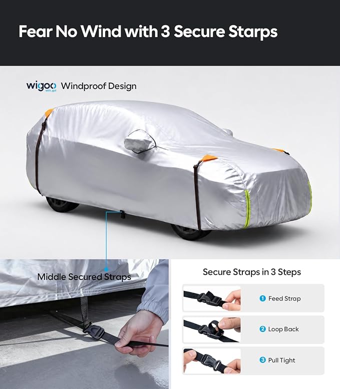 Wigoo Toyota RAV4 Car Cover 1996-2026, Custom Fit Waterproof All Weather Outdoor Full Exterior SUV Cover, Windproof Rain Sun UV Snow Dust Protection, Paint-Safe Lining, Door Zipper, RAV4 Accessories