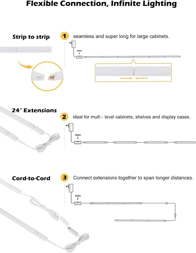 Cefrank LED Under Cabinet Lighting 6-Pack 12 inch Seamlessly Linkable Strip Light Bars for Cabinet, Kitchen, Shelf, Workbench, Cupboard, 1200 Lumen, Warm White 3000K
