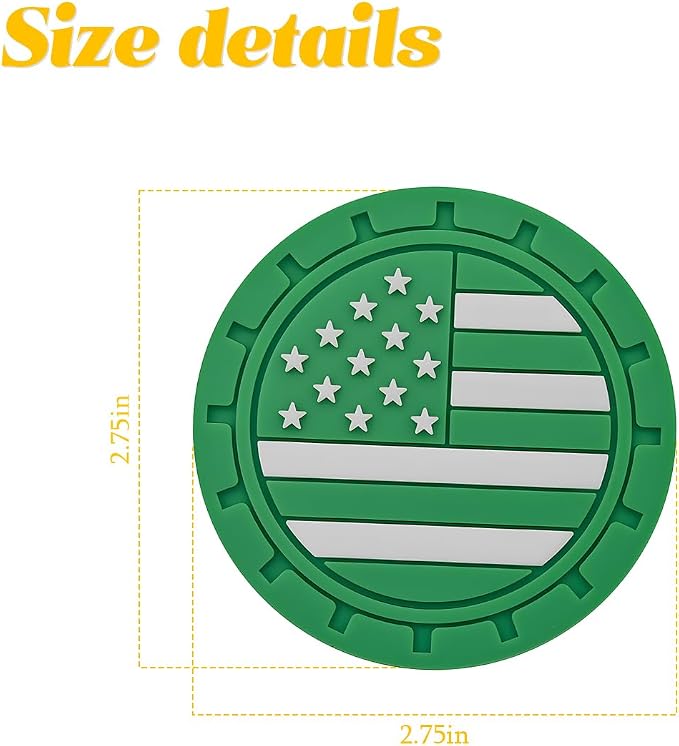 Osilly Car Cup Holder Coasters, 4 Pack American Flag Insert Car Cup Coaster, 2.75 Inch PVC Anti Slip Shockproof Embedded Drink Mat, Car Interior Decoration Accessories for SUV, Truck(Dark Green)