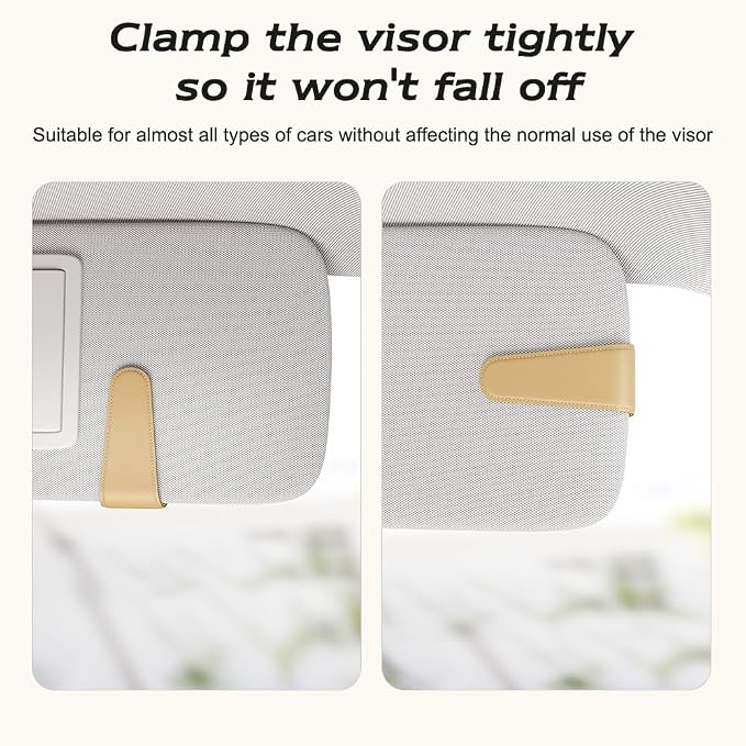 Sotfamily Sunglass Holder for Car Visor, Beige, 2 Packs | Suede Cloth, Magnetic, Organizer for Car Accessories