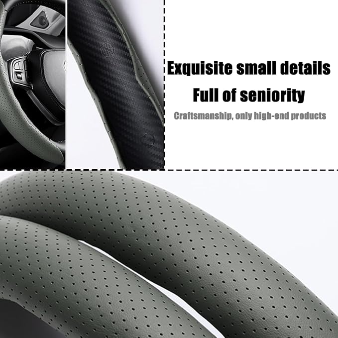 LoyaForba Car Steering Wheel Cover, Universal 15 Inch Leather Segmented Auto Steering Wheel Protector, Anti-Slip and Soft Breathable, Car Interior Accessories for Most Vehicle, SUV, Truck (Green)