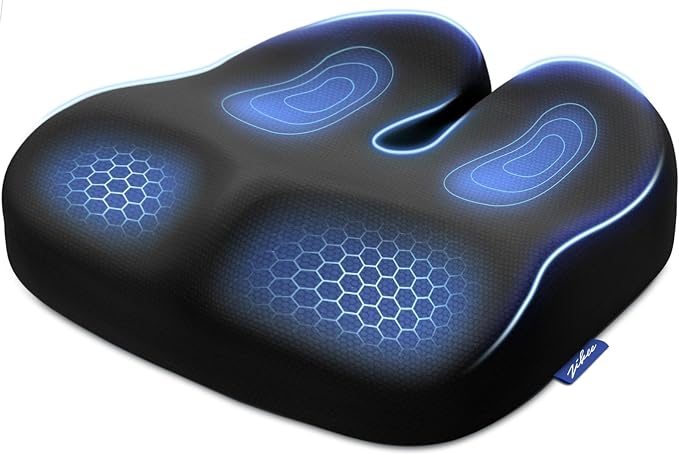 ZIKEE Ergonomic Seat Cushion with Thigh Slope for Long Sitting Comfort | Memory Foam Office Chair Cushion for Car, Home, U-Shaped Design Relieves Hip, Tailbone Pain, Sciatica Pain Relief, Non-Slip