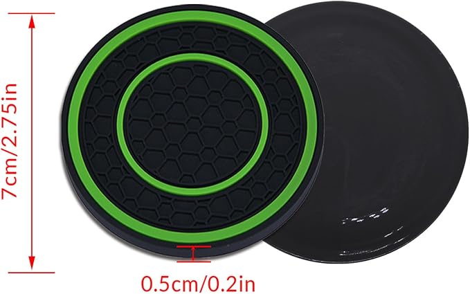 4 Pack Car Coasters for Cup Holder, 2.75 Inch Universal Auto Waterproof Coasters Silicon Insulation Cup Mats,No-Slip Anti Dust Insert Coaster for Woman Man, Suit for Vehicle Interior (Black/Green)