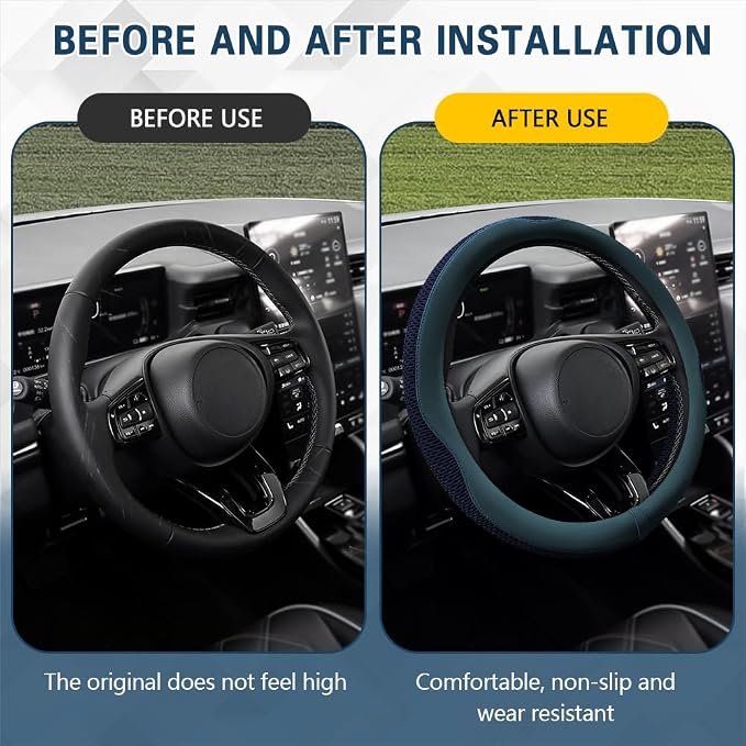 Car Steering Wheel Cover, Steering Wheel Accessories, Universal 15 Inch Microfiber Breathable LCE Silk, Car Accessories Breathable Anti-Slip Protector Universal for SUV Sedan Truck (Blue)