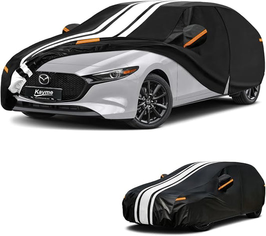 Kayme Heavy Duty Car Cover Custom Fit for Mazda 3 Hatchback (2003-2026) Waterproof All Weather for Automobiles, Gift with Tape/Towel, Outdoor Full Exterior Cover Rain Snow Sun UV Protection.
