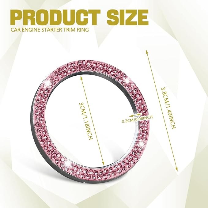 Bling Car Crystal Rhinestone Ring Emblem Sticker, Push to Start Button Cover/Sticker, Key Ignition Starter & Knob Ring, Car Interior Decoration Bling Car Accessories for Women